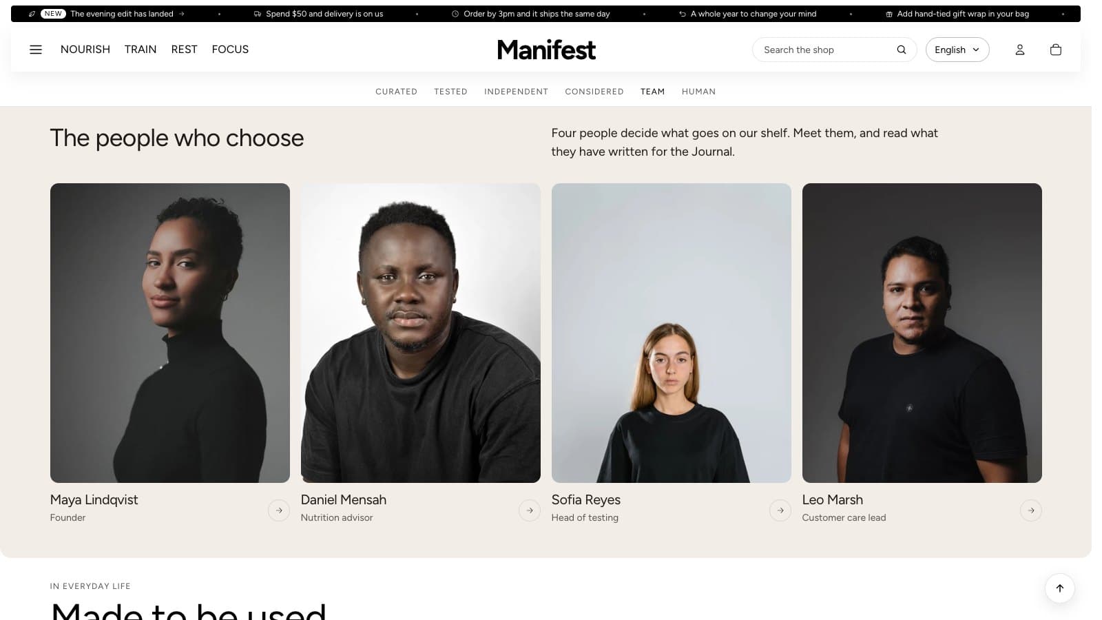 The Team section on the demo's About page