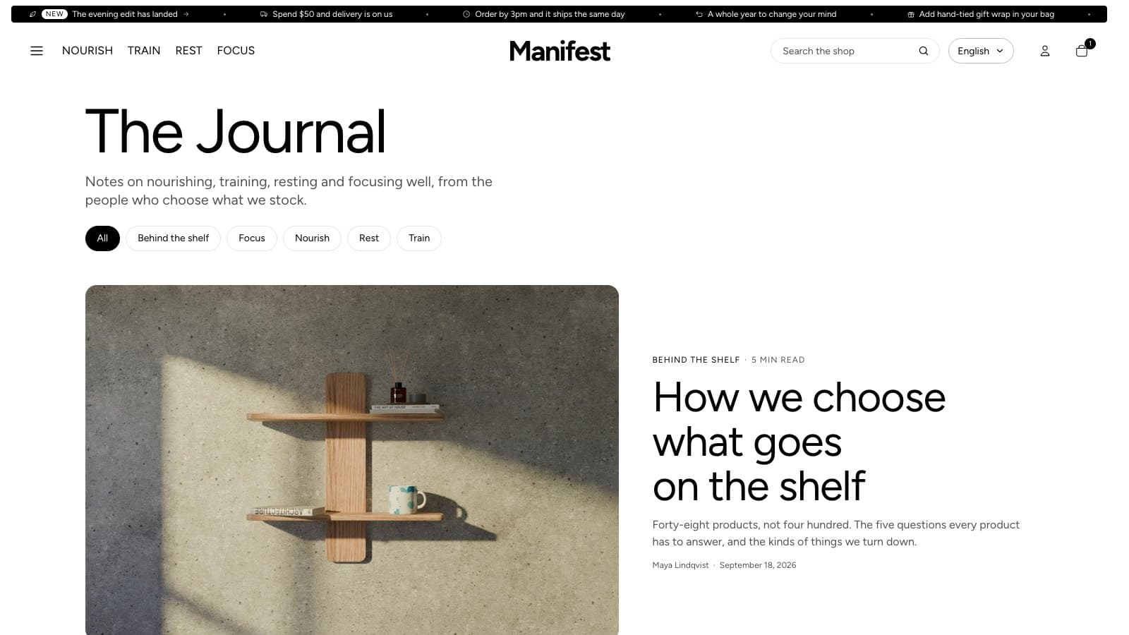 The journal page with topic filters and the lead story