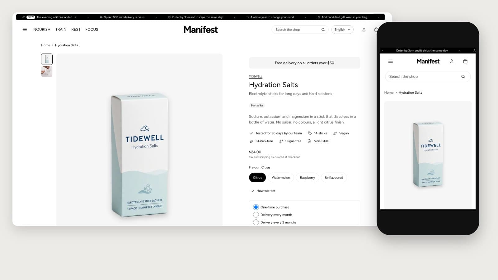 A product page on a computer and a phone