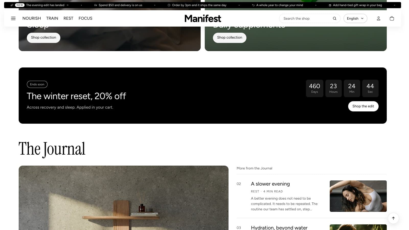 A countdown banner: 20% off with the days, hours, minutes and seconds left