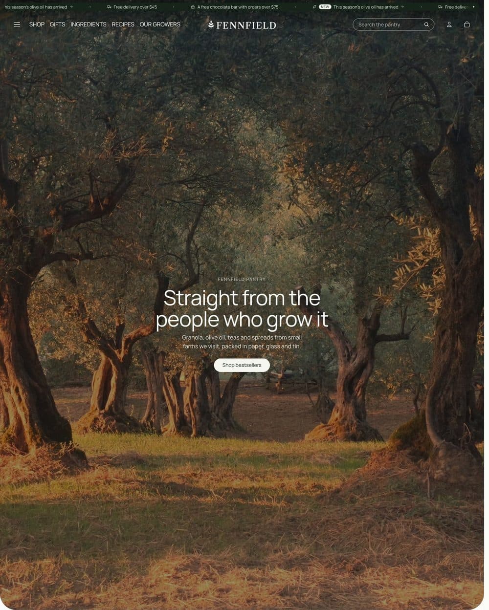 The Fennfield preset's home page