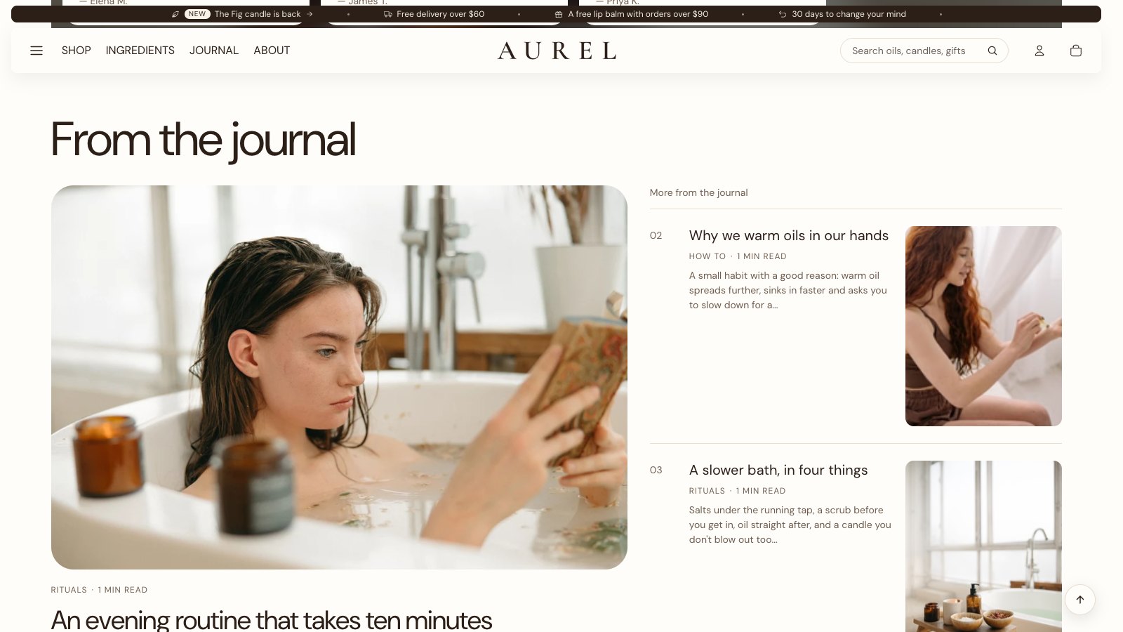 The Journal section on Aurel's home page: a lead story with a list of articles beside it