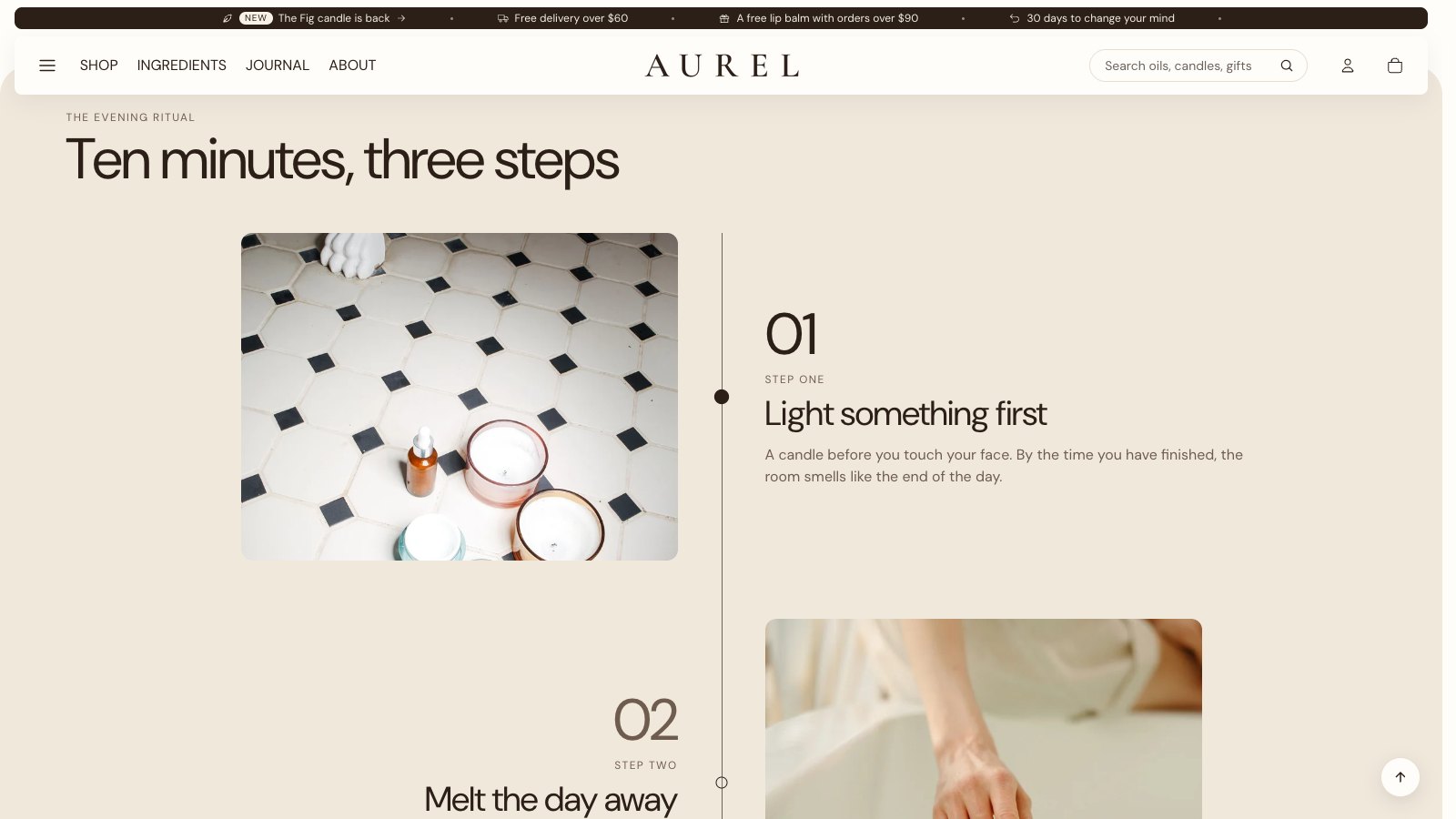 A Product story in the Alternate position: numbered chapters on a timeline, each beside its own photograph